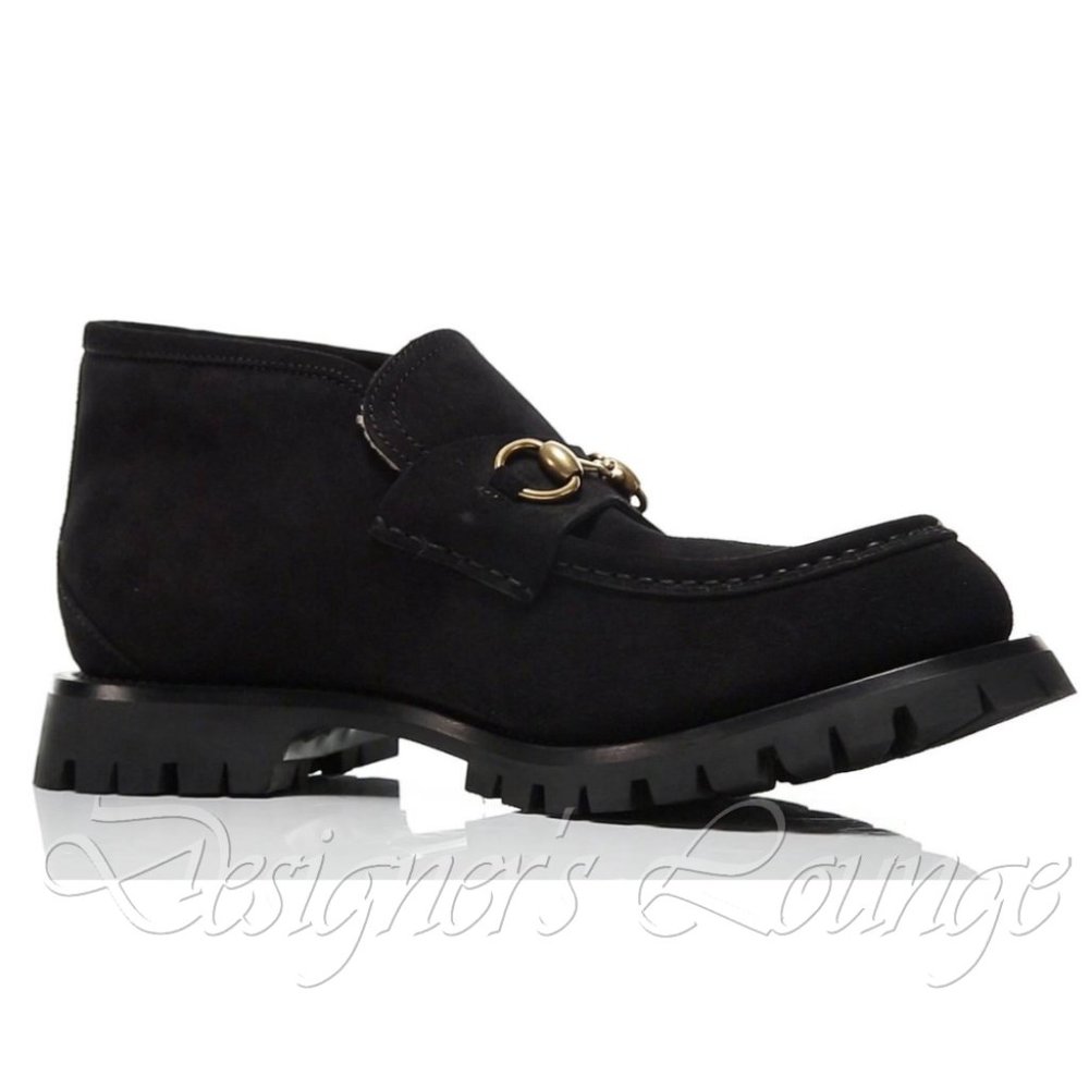 ⚡️SOLD! NEW GUCCI Horsebit Black Suede Shearling Bee Loafer Ankle Boot 8G/US 8.5 - Picture 5 of 10